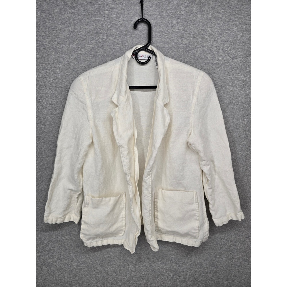 Sag Harbor Ivory Linen Blend Blazer Jacket Womens Size 12 Off White Open Front